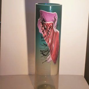 Beautiful hand blown teal and pink abstract vase